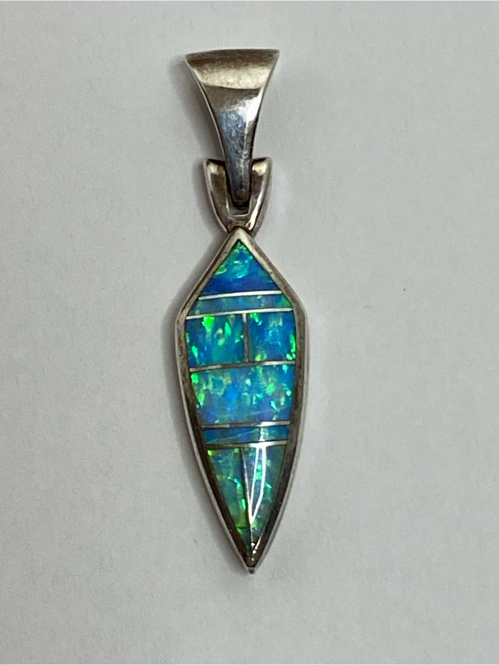 Sterling Silver J M 925 Blue Green Opal 
Pendant Southwestern Style Inlay
